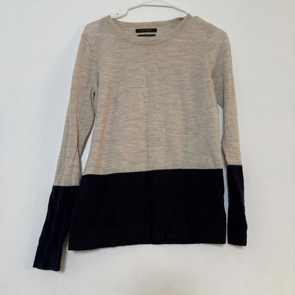 Tahari Extrafine Merino‎ Wool Color Block Sweater Long Sleeve Knit Top Size M - Picture 1 of 3
